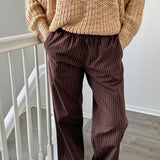 Hallie Pinstripe Wide Leg Pants - Chocolate