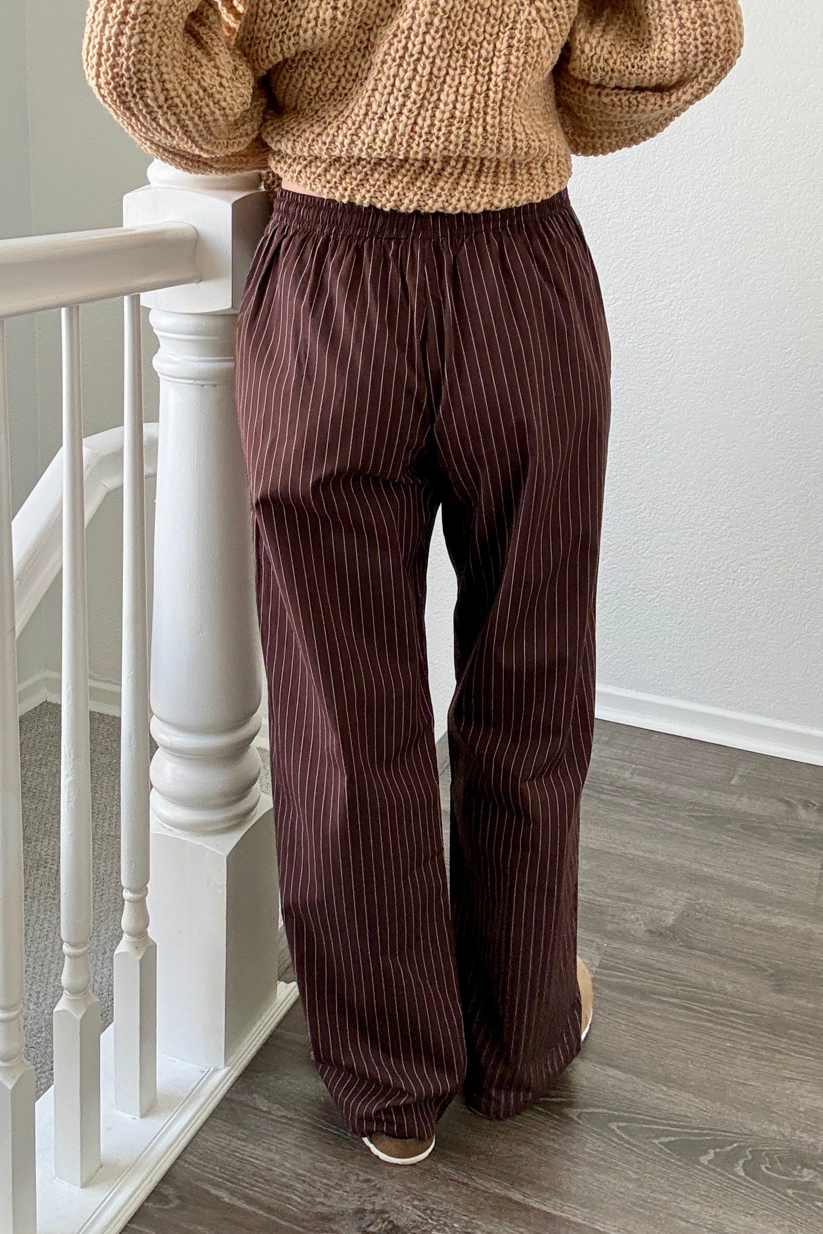 Hallie Pinstripe Wide Leg Pants - Chocolate