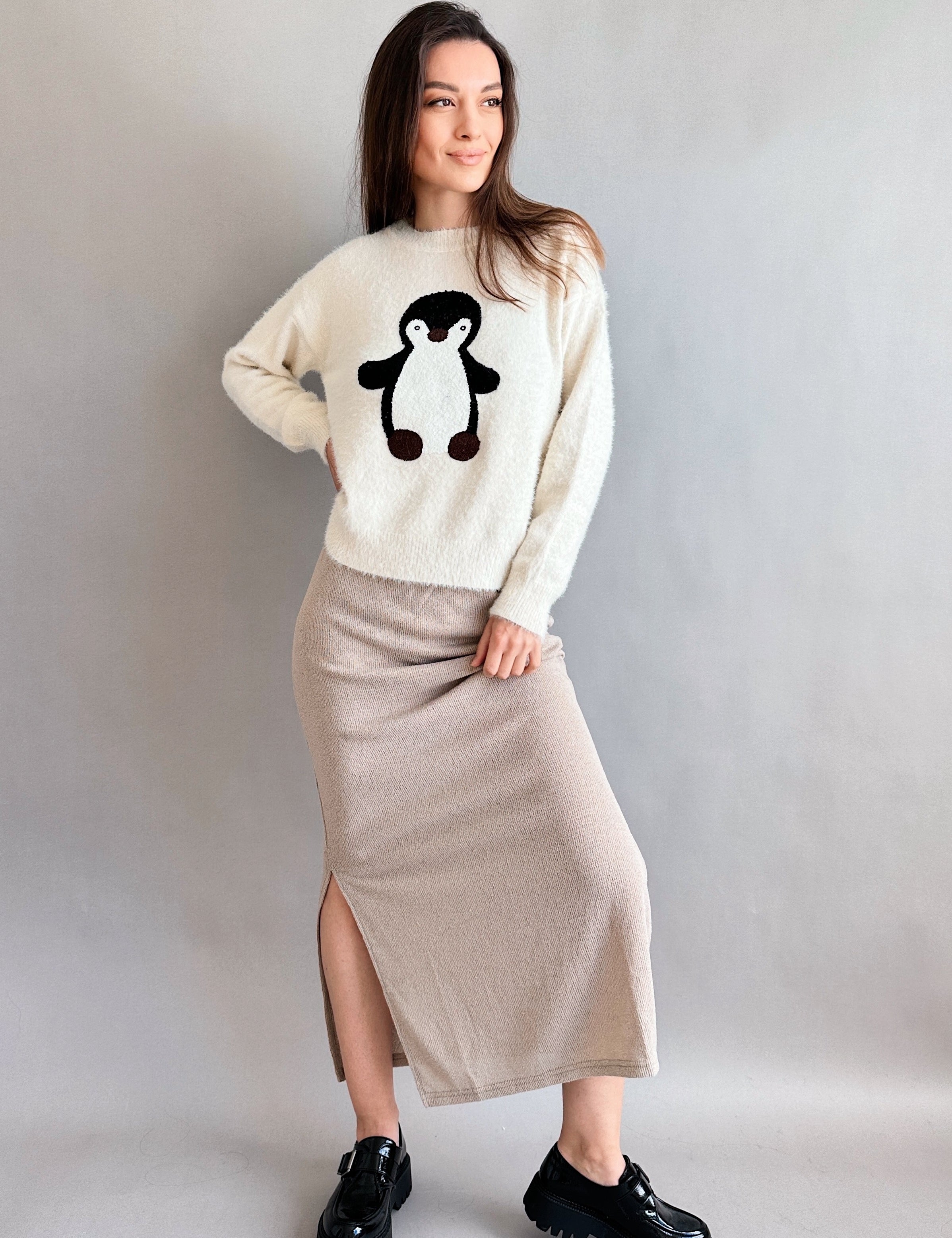Penguin Embroidered Fluffy Sweater - alldeserved.com