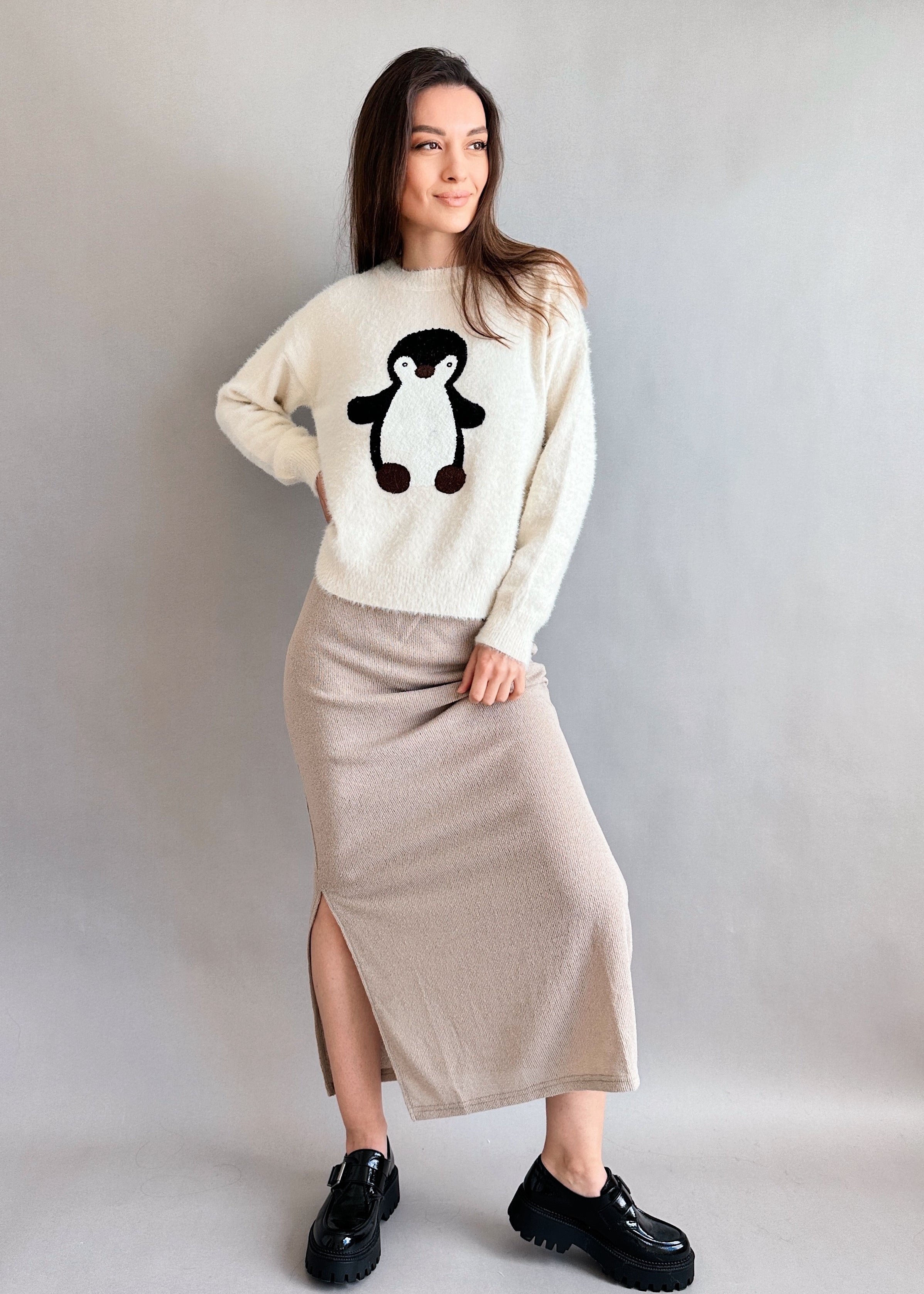 Penguin Embroidered Fluffy Sweater - alldeserved.com