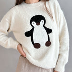 Penguin Embroidered Fluffy Sweater - alldeserved.com