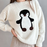 Penguin Embroidered Fluffy Sweater - alldeserved.com