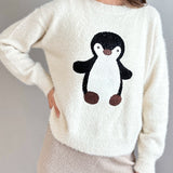 Penguin Embroidered Fluffy Sweater - alldeserved.com