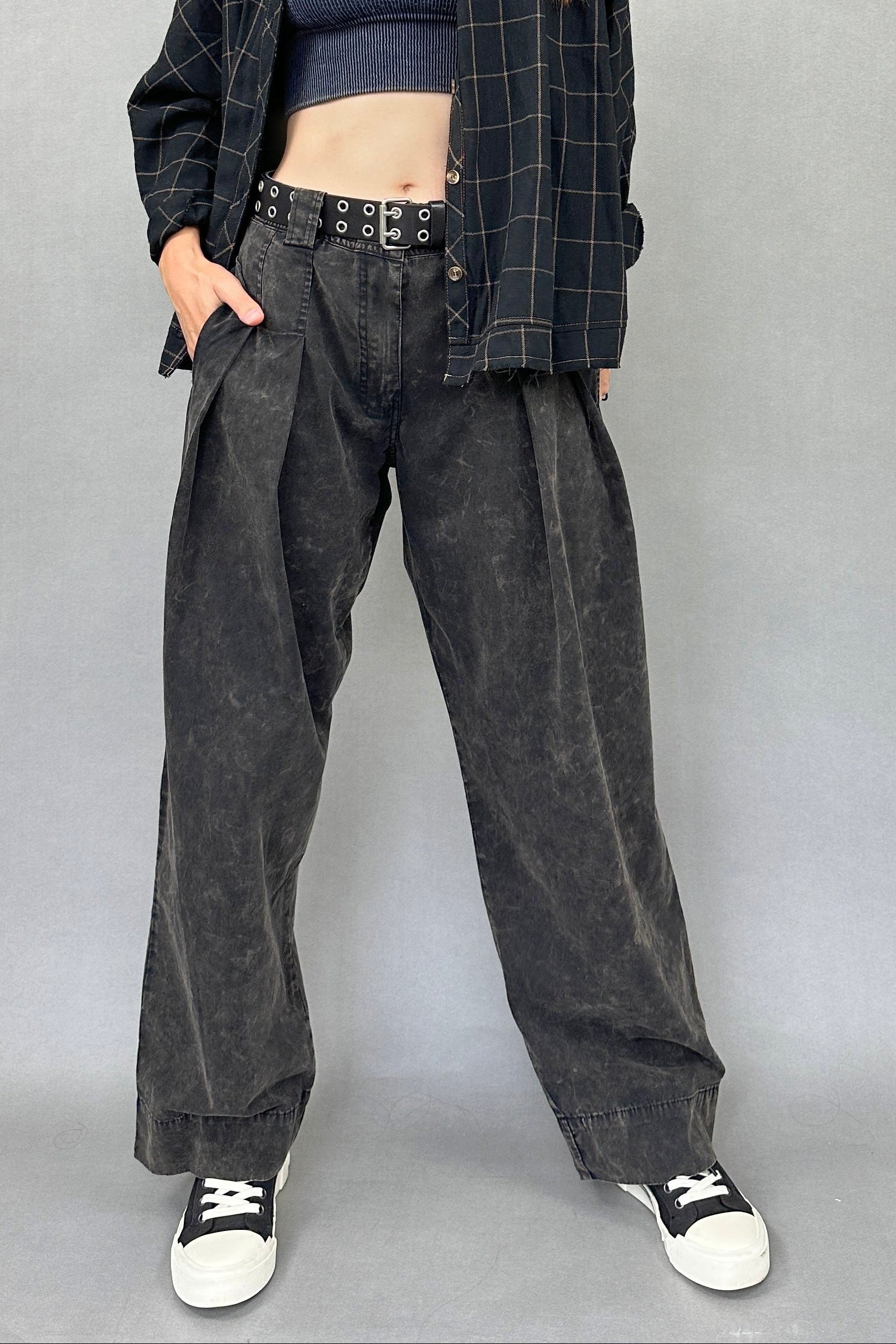 Tailored Pleated Barrel-Leg Pants - front view
