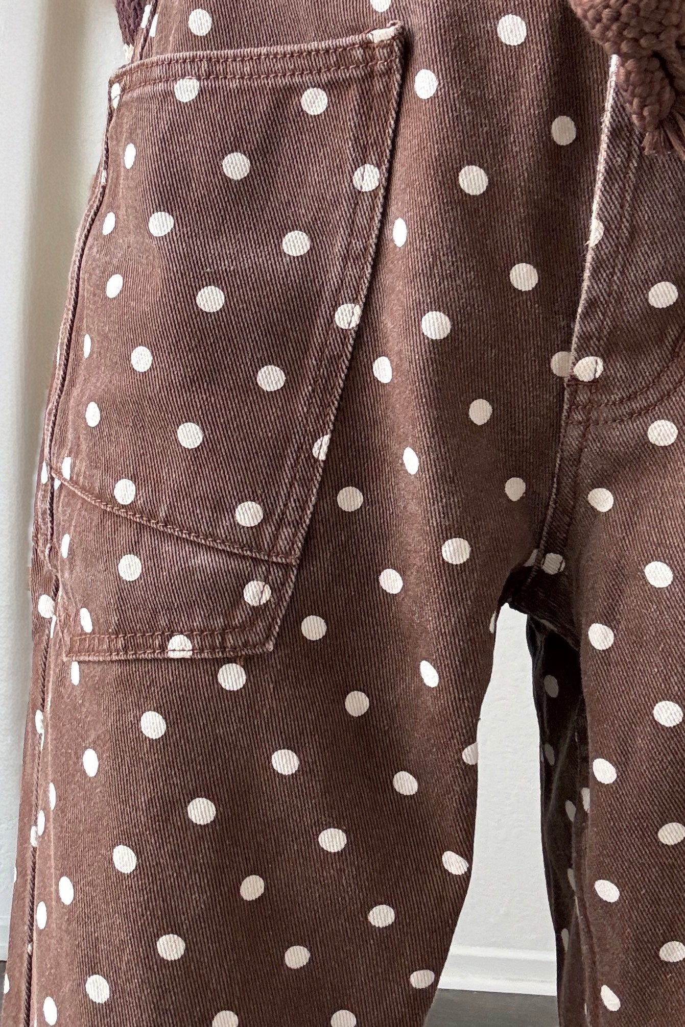 moxie polka dot pants - brown - close up fabric