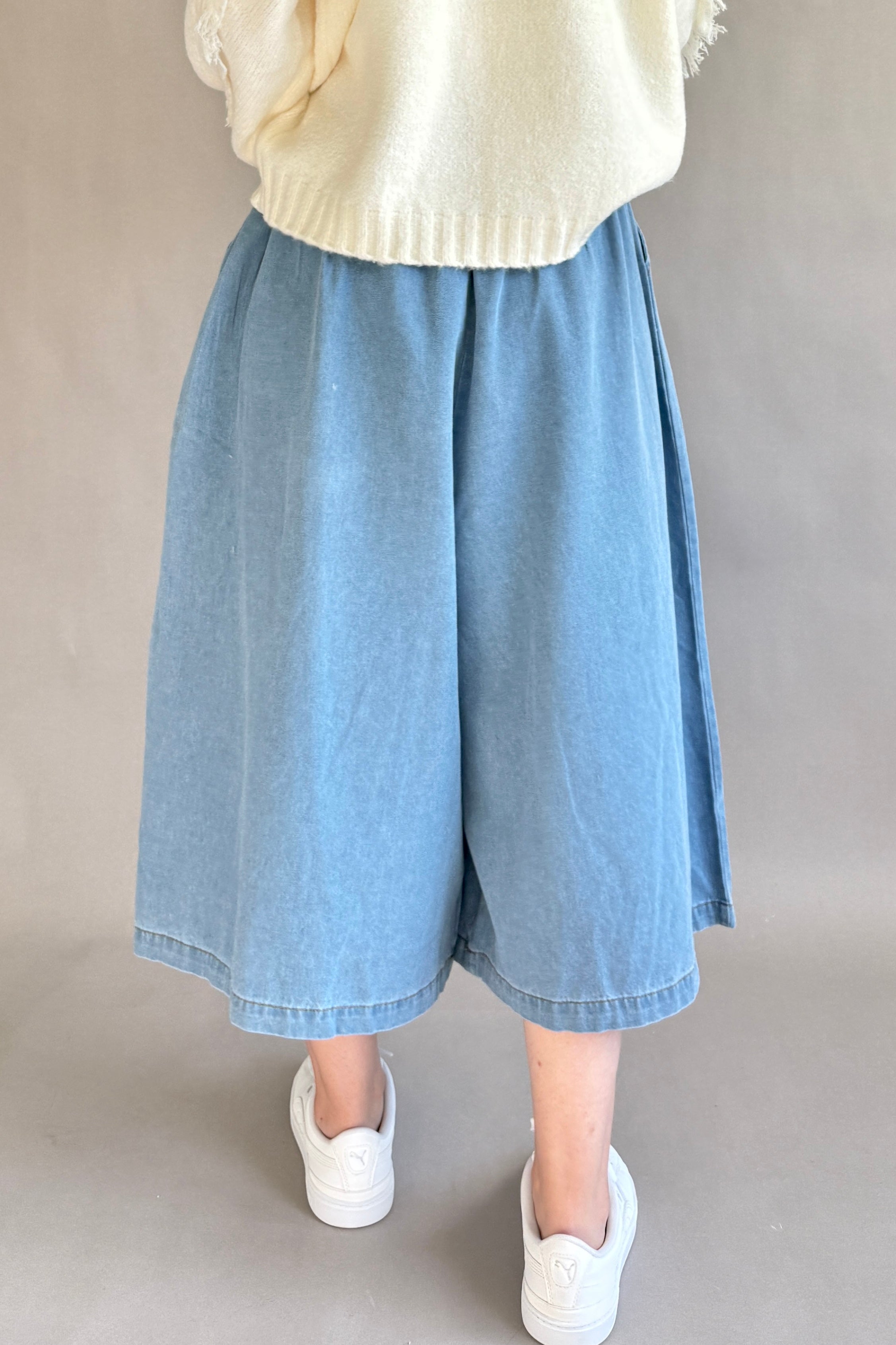Pandora Cropped Wide-Leg Denim Pants - Light Denim
