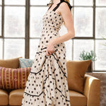 Aston Beige Polka Dot Smocked Bodice Midi Dress - alldeserved.com