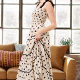 Aston Beige Polka Dot Smocked Bodice Midi Dress - alldeserved.com
