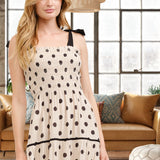 Aston Beige Polka Dot Smocked Bodice Midi Dress - alldeserved.com