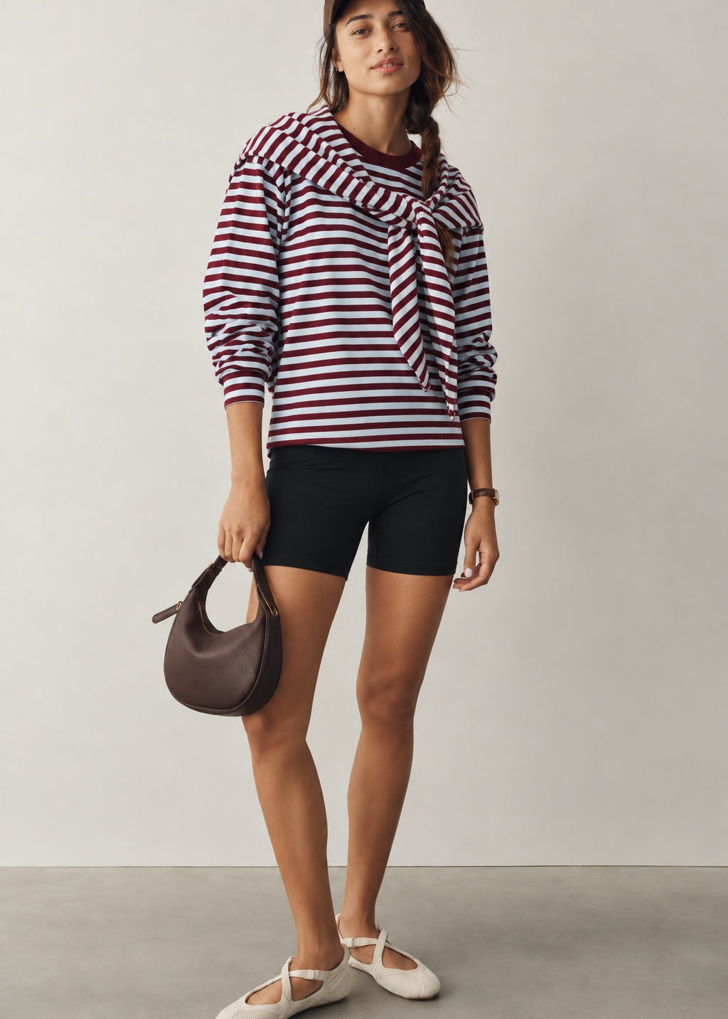 Remi Striped Cotton Sweatshirt with Scarf – Wine/Blue