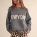 Women’s New York Graphic Sweater in Gray with bold NEW YORK lettering