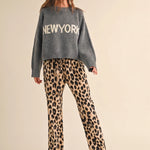 Gray New York knit sweater relaxed fit front view