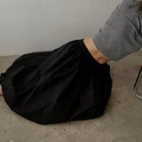 Cotton Poplin Bubble-Hem Midi Skirt- Black
