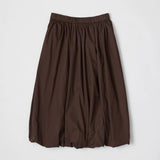 Cotton Poplin Bubble-Hem Midi Skirt- Brown