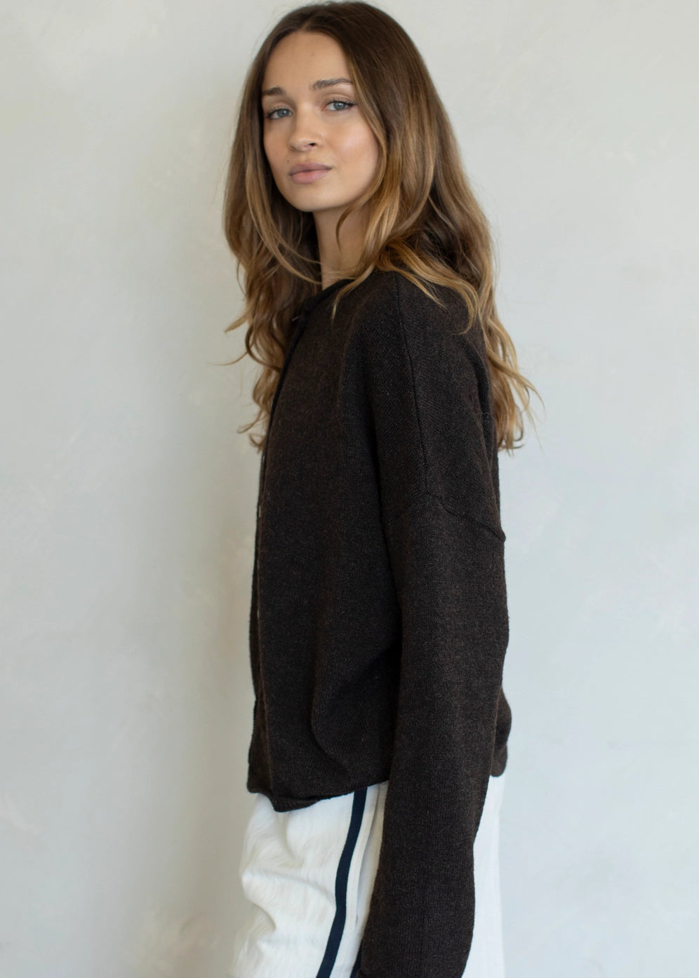 Things Between Piper Cardigan Chocolate - side view