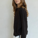 Hailey Button Down Cardigan in Chocolate side view, lightweight women’s cardigan with relaxed fit