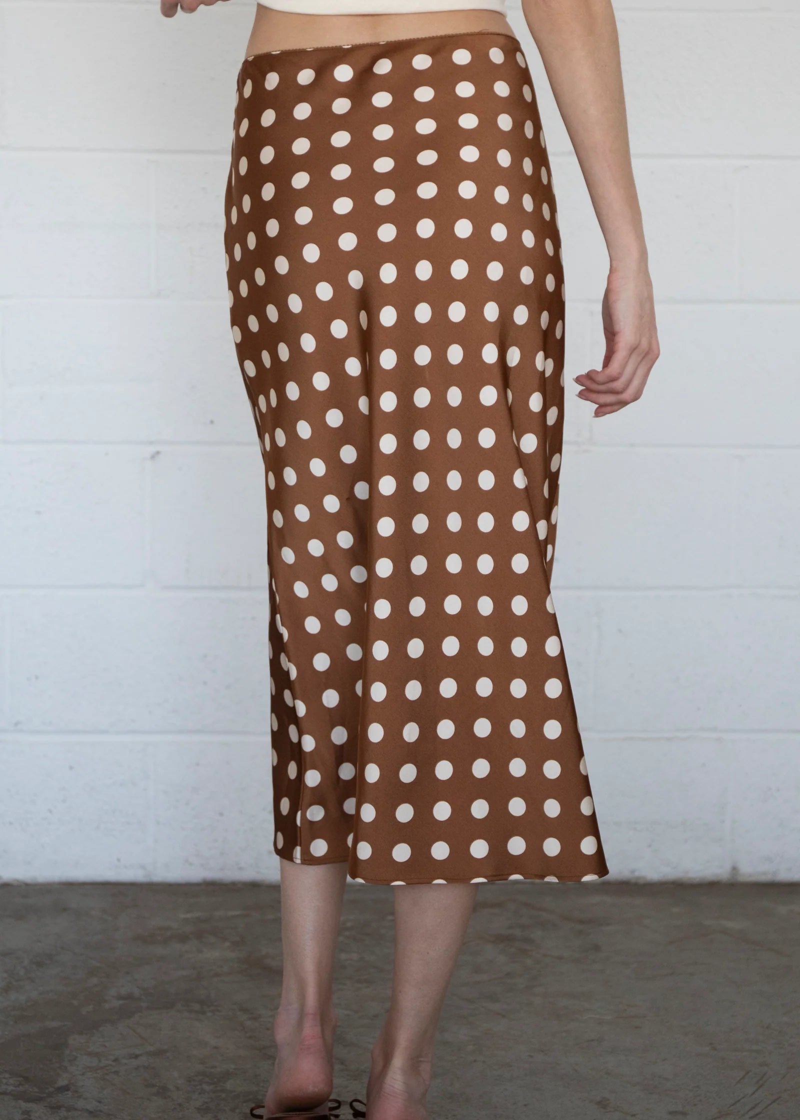 Polka Dot Bias Cut Midi Skirt - Brown