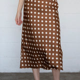 Polka Dot Bias Cut Midi Skirt - Brown