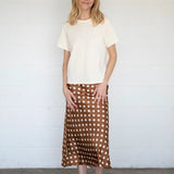 Polka Dot Bias Cut Midi Skirt - Brown