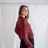 Hailey Button Down Cardigan - Red/Green striped
