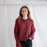 Hailey Button Down Cardigan - Red/Green striped