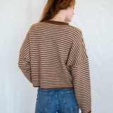 Hailey Button Down Cardigan - Brown mini striped