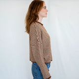 Hailey Button Down Cardigan - Brown mini striped