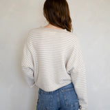 Hailey Button Down Cardigan - Cream mini striped