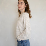 Hailey Button Down Cardigan - Cream mini striped