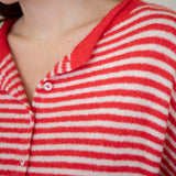 Hailey Button Down Cardigan - Red mini striped
