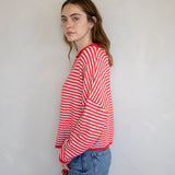 Hailey Button Down Cardigan - Red mini striped