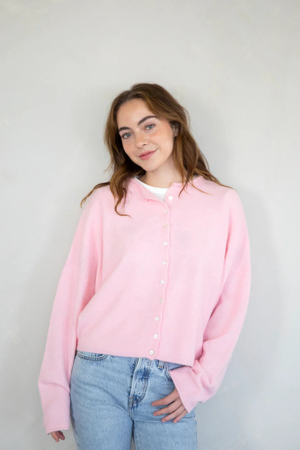 Things Between Piper Cardigan Baby Pink - front view