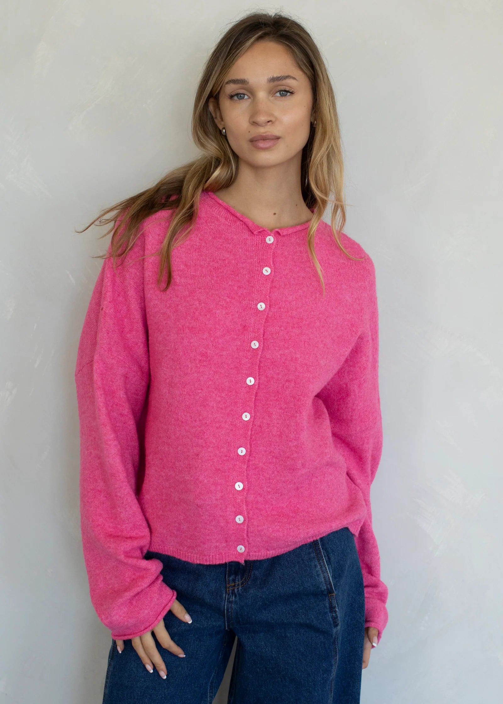 Things Between Piper Cardigan Bubblegum Pink - front view