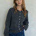 Woman wearing Hailey Button Down Cardigan Charcoal  - front view women's sweater