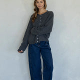 Hailey Button Down Cardigan Charcoal styled outfit with denim casual everyday look