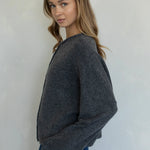 Hailey Button Down Cardigan Charcoal side view relaxed fit soft knit cardigan