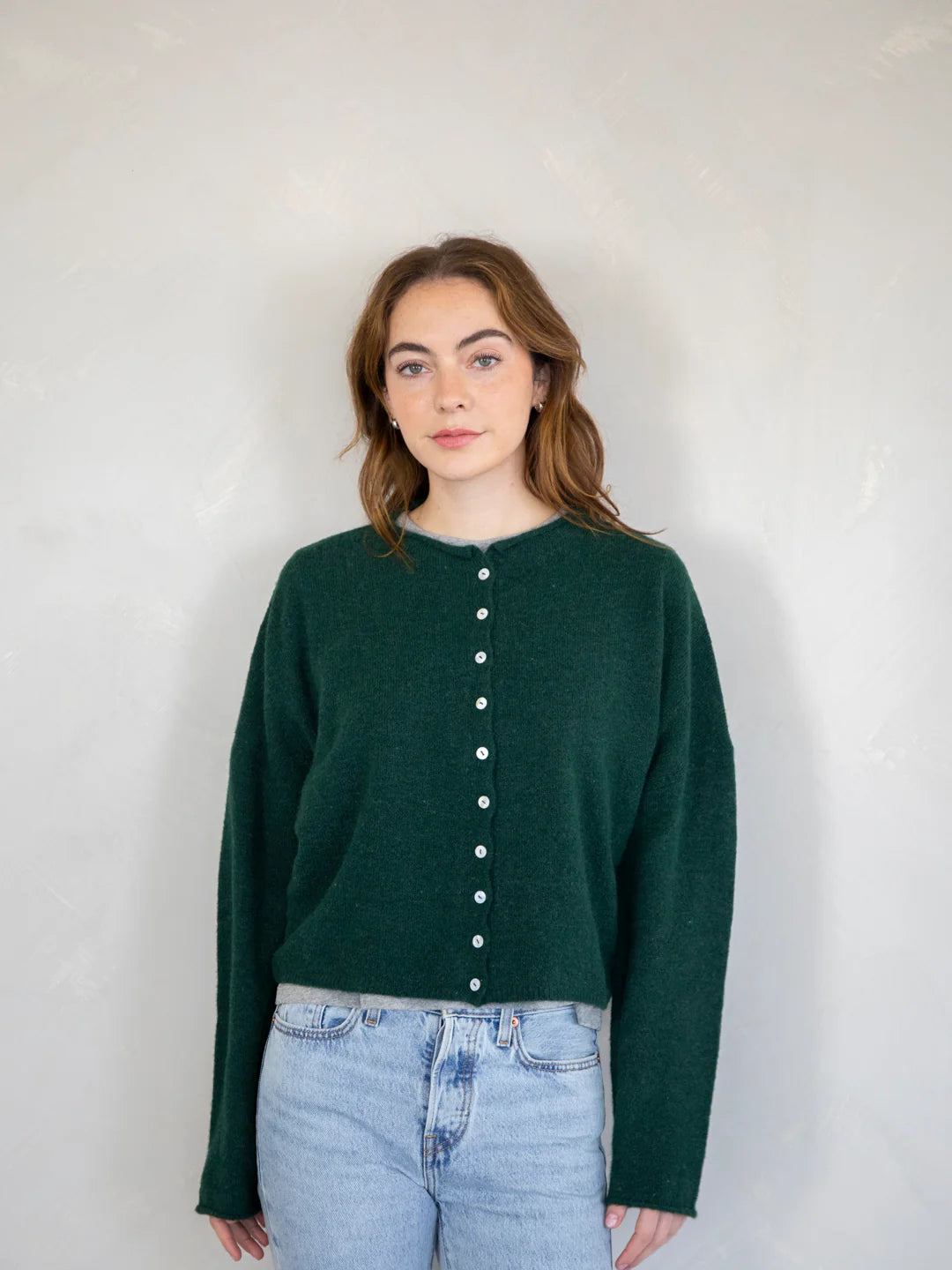 Hailey Button Down Cardigan (Piper Cardigan) in Forest Green – front view