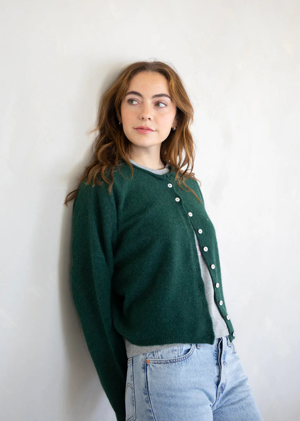 Things Between Piper Cardigan Forest Green - front 