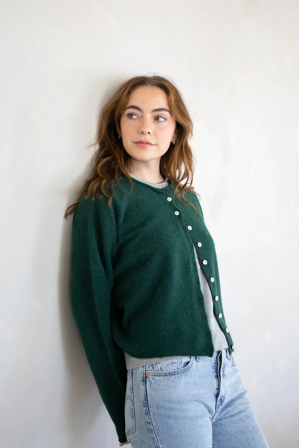 Things Between Piper Cardigan Forest Green - front 