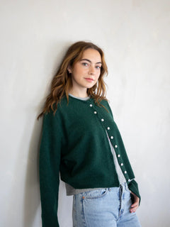 Hailey Button Down Cardigan (Piper Cardigan) in Forest Green – side view