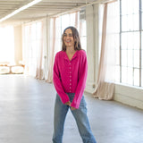 Hailey Button Down Cardigan - Fuchsia