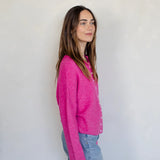 Hailey Button Down Cardigan - Fuchsia