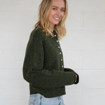 Side view of Things Between Piper Cardigan in hunter green