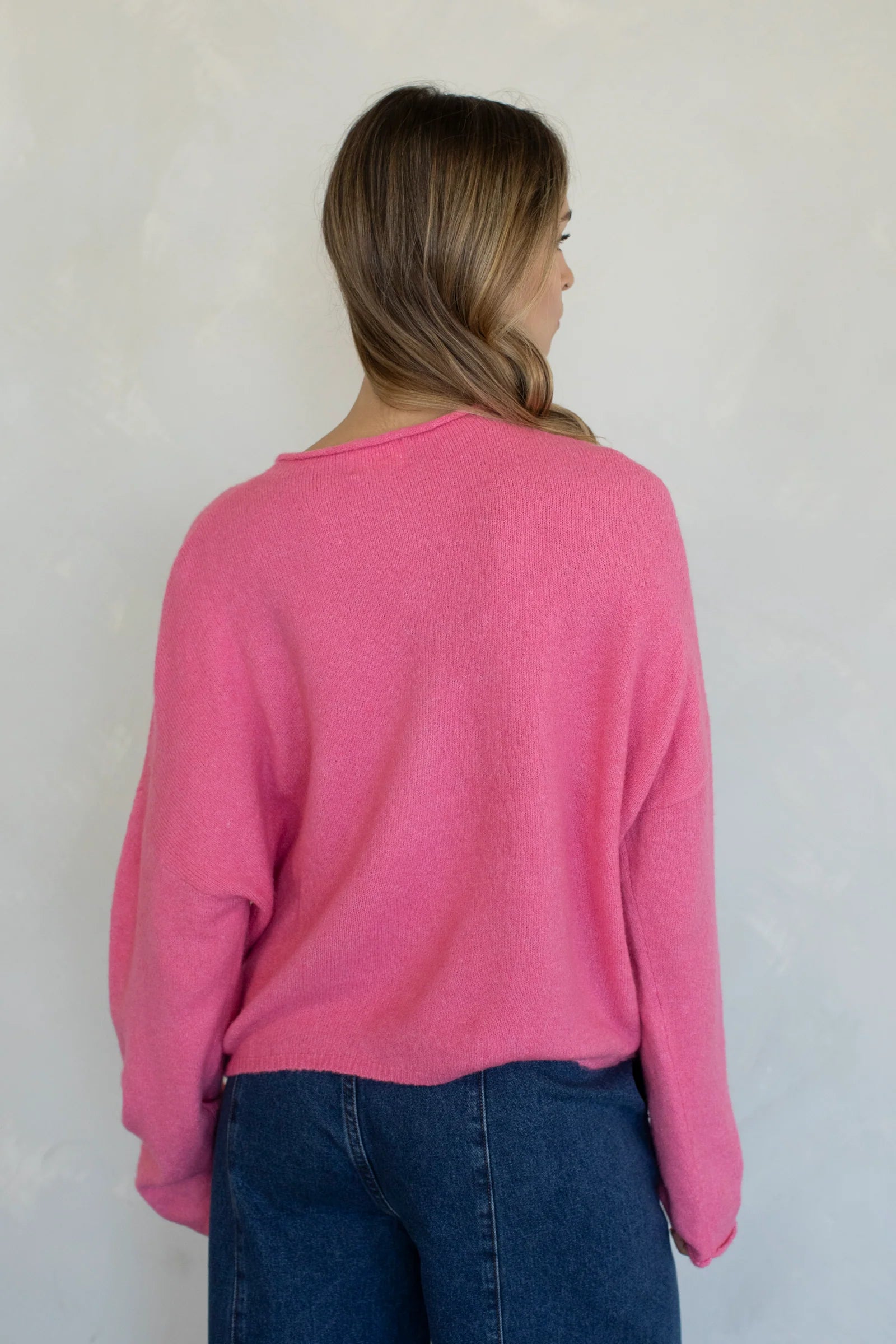 Piper Cardigan - Hailey cardigan  in Rose on a model - back view