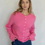 Piper Cardigan - Hailey cardigan  in Rose on a model - front view