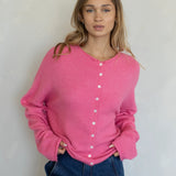 Piper Cardigan - Hailey cardigan  in Rose on a model - front view