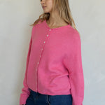 Piper Cardigan - Hailey cardigan  in Rose on a model - side view