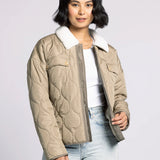 Aura Sherpa Collar Quilted Puffer Coat – Olive