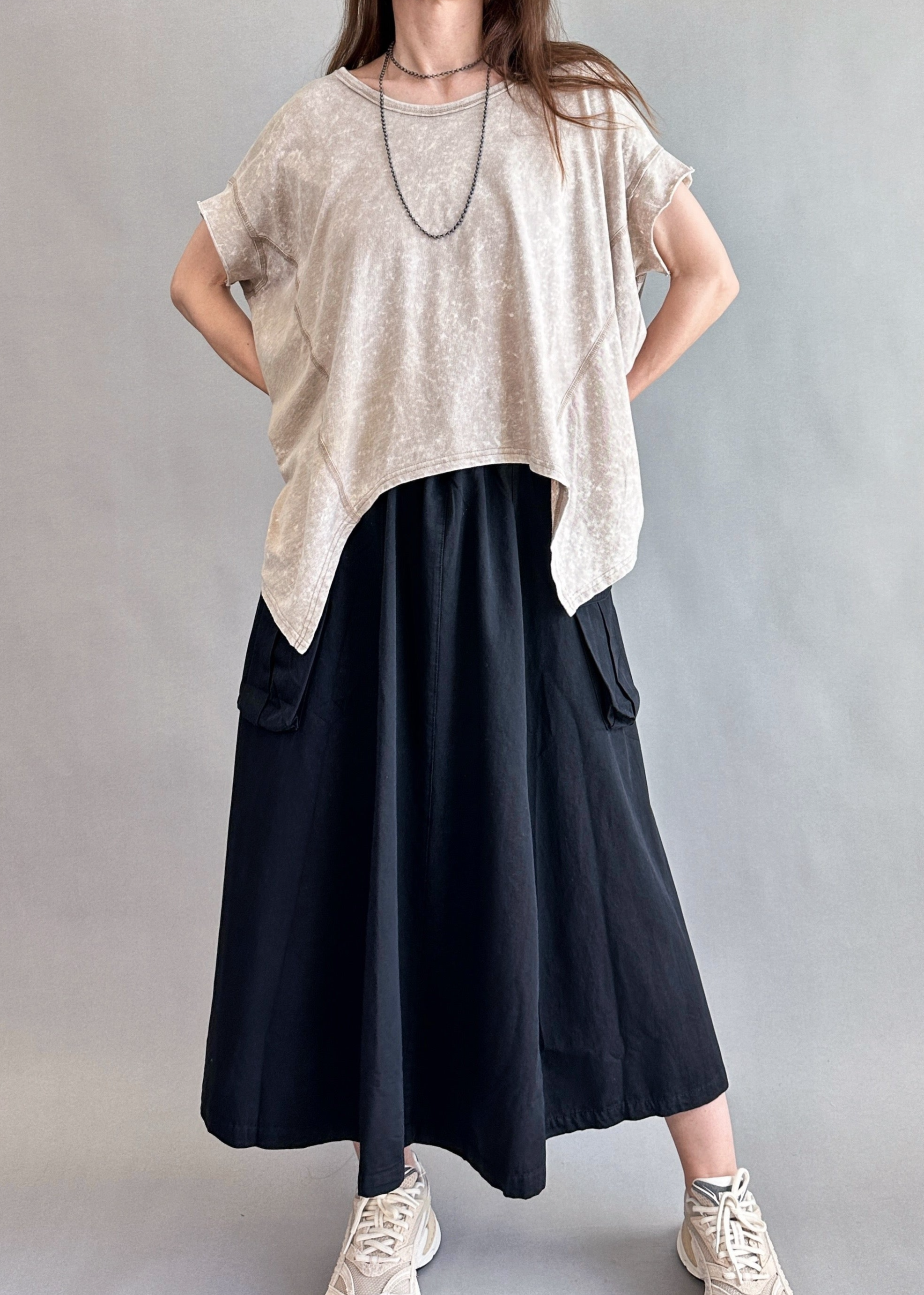 Trinity Flowy Oversized Top in beige - full front view