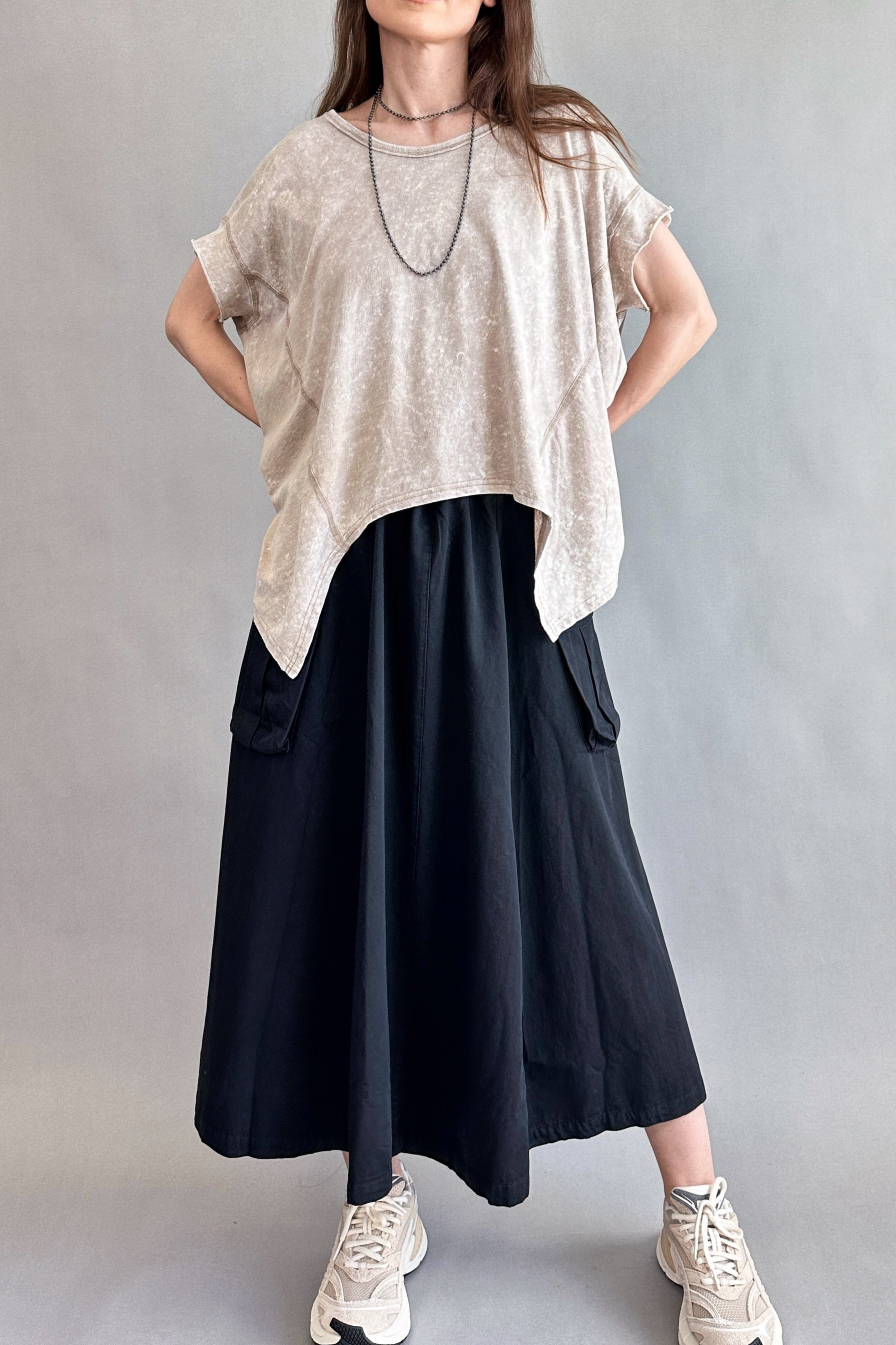 Trinity Flowy Oversized Top in beige - full front view